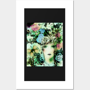 ART DECO FLAPPER COLLAGE BUTTERFLIES, BIRDS  AND ROSES Posters and Art